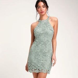 Love Poem Sage Green Lace Mini Dress